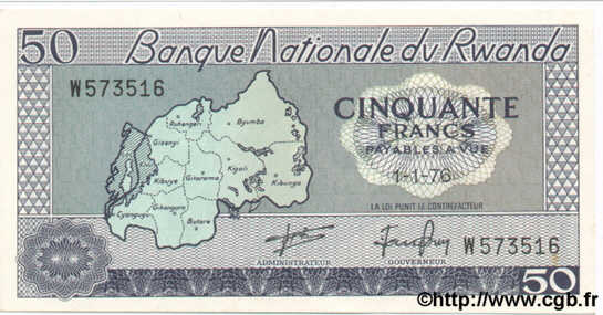 50 Francs RWANDA  1976 P.08d NEUF
