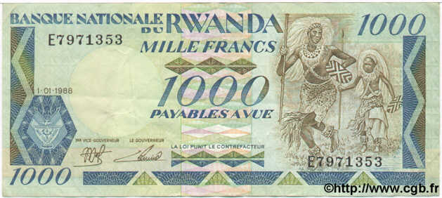 1000 Francs RWANDA  1981 P.21 TTB+