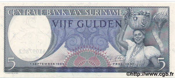 5 Gulden SURINAM  1963 P.120 NEUF