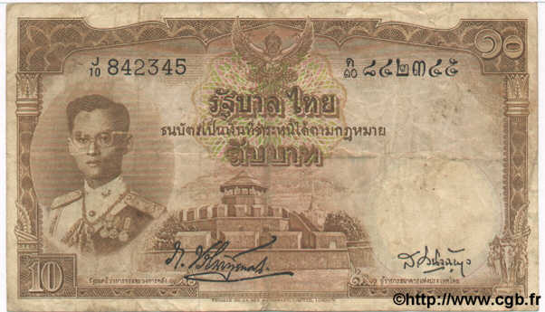 10 Baht THAÏLANDE  1955 P.076b TB+