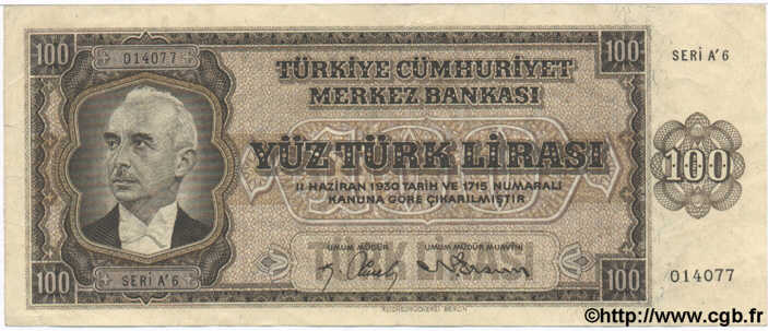 100 Lira TURQUIE  1942 P.144a TTB