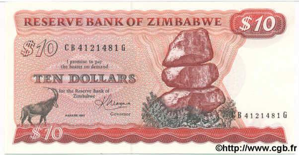 10 Dollars ZIMBABWE  1983 P.03d NEUF