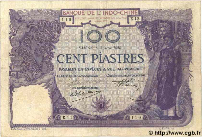 100 Piastres INDOCHINE FRANÇAISE Saïgon 1919 P.039 pr.TTB