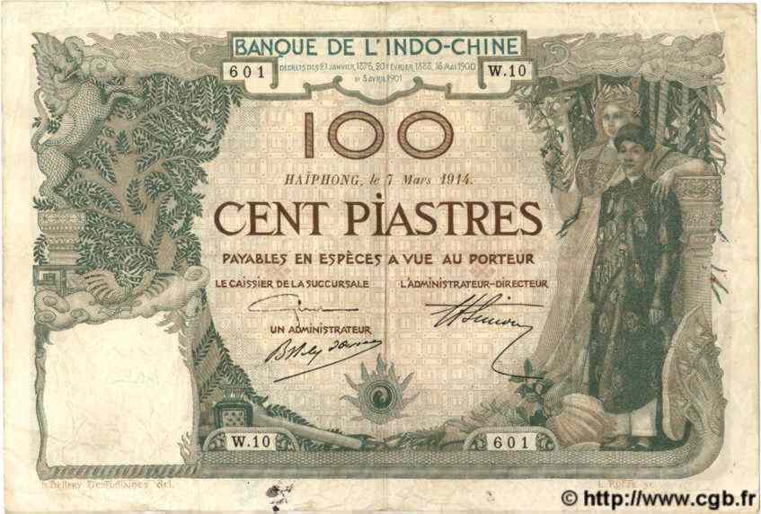 100 Piastres INDOCHINE FRANÇAISE Haïphong 1914 P.018 TTB