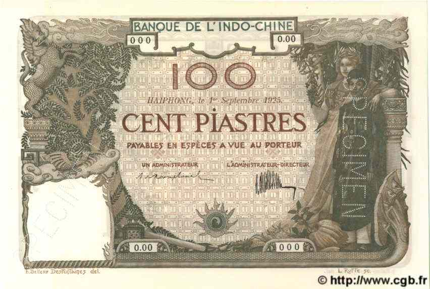 100 Piastres Spécimen INDOCHINE FRANÇAISE Haïphong 1925 P.020s pr.NEUF
