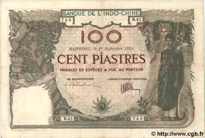 100 Piastres INDOCHINE FRANÇAISE Haïphong 1925 P.020 TB+ à TTB