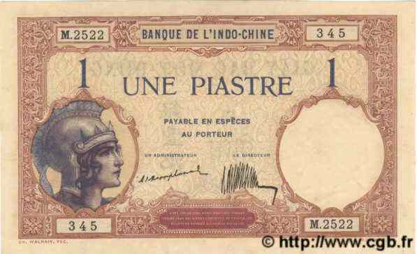 1 Piastre INDOCHINE FRANÇAISE  1926 P.048a SPL+