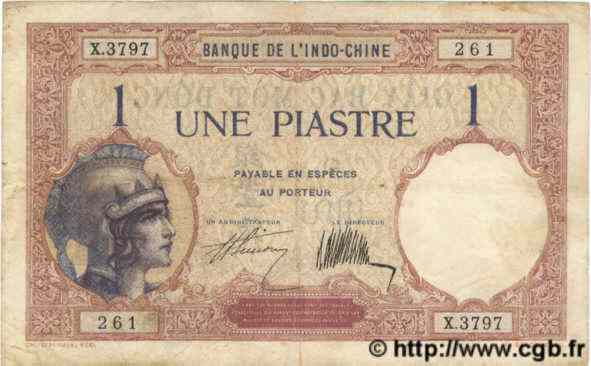 1 Piastre INDOCHINE FRANÇAISE  1927 P.048b TB