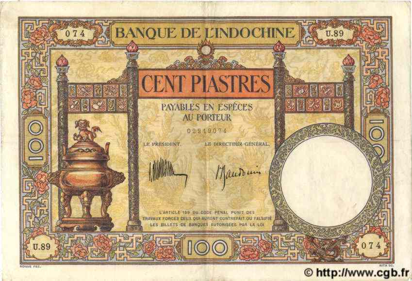 100 Piastres  INDOCHINE FRANÇAISE  1935 P.051c TTB+
