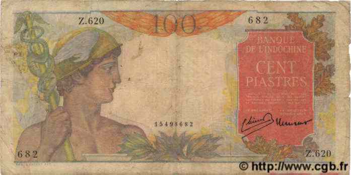 100 Piastres INDOCHINE FRANÇAISE  1947 P.082a B+
