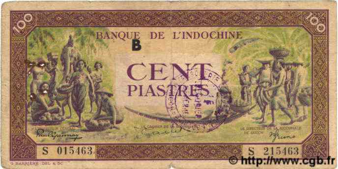 100 Piastres violet et vert INDOCHINE FRANÇAISE  1942 P.066 TB+