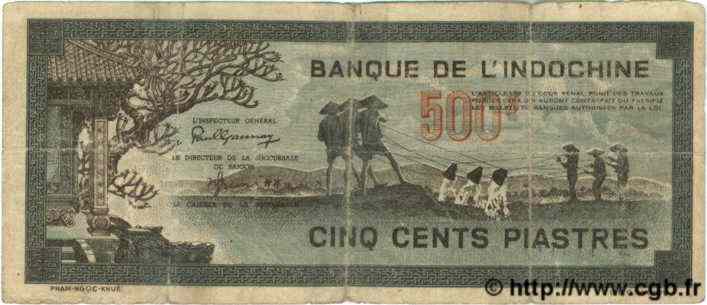 500 Piastres gris-vert INDOCHINE FRANÇAISE  1945 P.069 TB