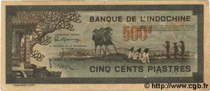 500 Piastres gris-vert  INDOCHINE FRANÇAISE  1945 P.069 TTB