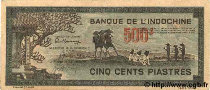 500 Piastres gris-vert INDOCHINE FRANÇAISE  1945 P.069 SUP