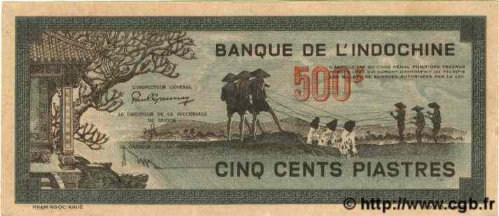 500 Piastres gris-vert INDOCHINE FRANÇAISE  1945 P.069 SPL