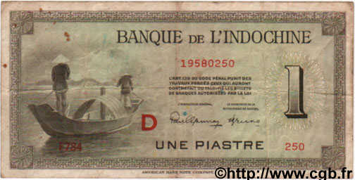 1 Piastre INDOCHINE FRANÇAISE  1945 P.076b TB+