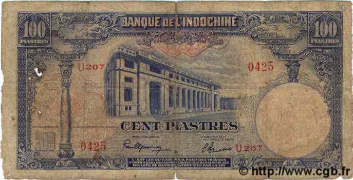 100 Piastres  INDOCHINE FRANÇAISE  1945 P.079a AB