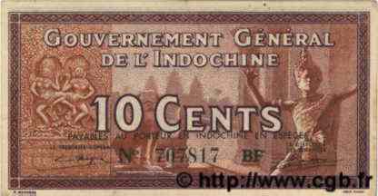 10 Cents INDOCHINE FRANÇAISE  1939 P.085c SUP