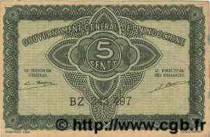 5 Cents FRANZÖSISCHE-INDOCHINA  1943 P.088b VZ