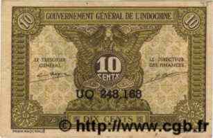 10 Cents FRENCH INDOCHINA  1943 P.089 XF
