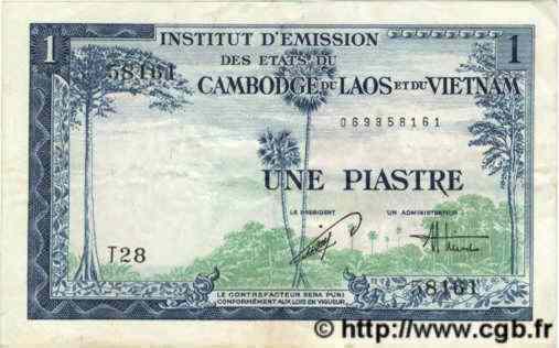 1 Piastre - 1 Dong FRENCH INDOCHINA  1954 P.105 VF