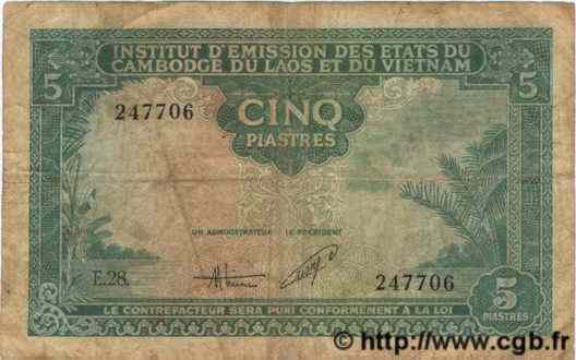 5 Piastres - 5 Dong INDOCHINA  1953 P.106 RC