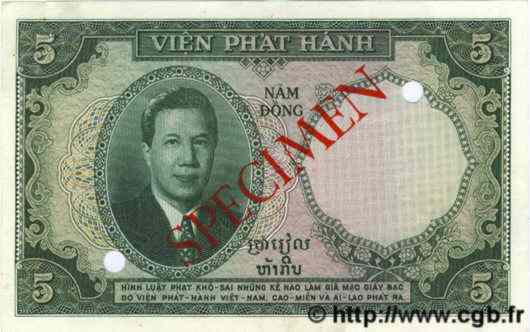 5 Piastres - 5 Dong Spécimen FRENCH INDOCHINA  1953 P.106s XF