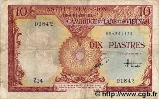 10 Piastres - 10 Dong FRENCH INDOCHINA  1953 P.107 F