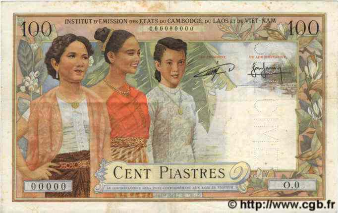 100 Piastres - 100 Riels FRENCH INDOCHINA  1954 P.097 VF+