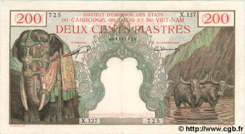 200 Piastres - 200 Riels FRENCH INDOCHINA  1953 P.098 XF