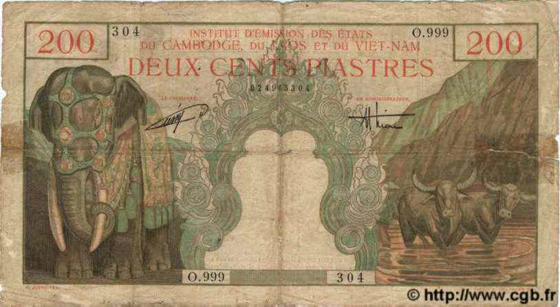 200 Piastres - 200 Dong FRENCH INDOCHINA  1954 P.109 G