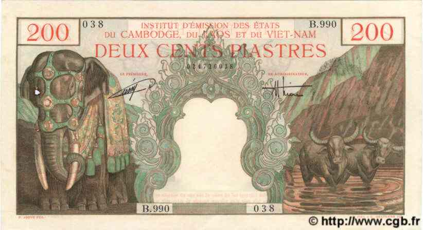 200 Piastres - 200 Dong FRENCH INDOCHINA  1954 P.109 XF