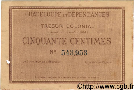 50 Centimes GUADELOUPE  1884 P.01 VF+