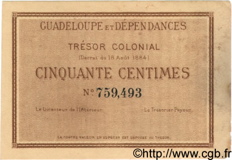 50 Centimes GUADELOUPE  1884 P.01 SPL