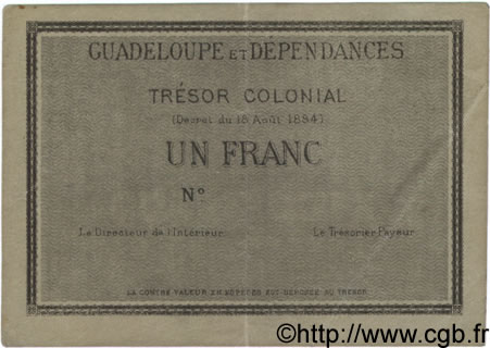 1 Franc GUADELOUPE  1909 P.01A fVZ