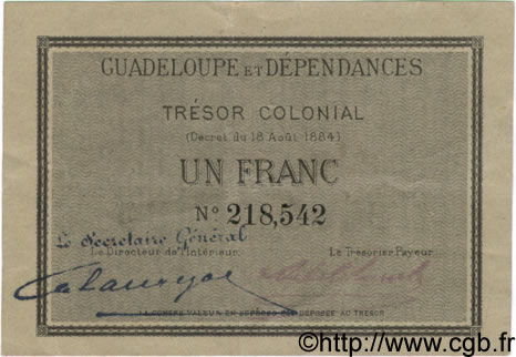 1 Franc GUADELOUPE  1884 P.01A XF
