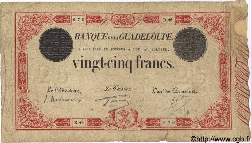 25 Francs rouge GUADELOUPE  1934 P.08 G