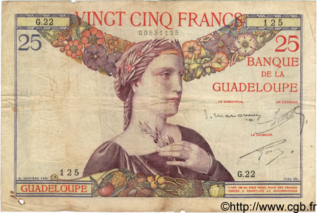25 Francs GUADELOUPE  1934 P.14 BC+