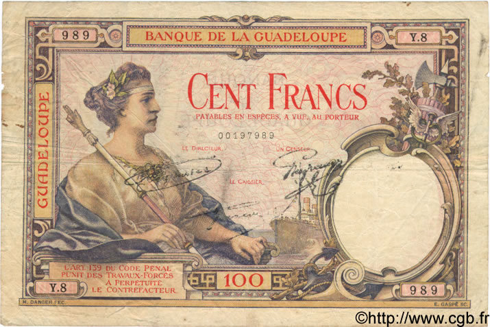 100 Francs GUADELOUPE  1934 P.16 S