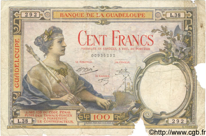 100 Francs GUADELOUPE  1944 P.16 GE