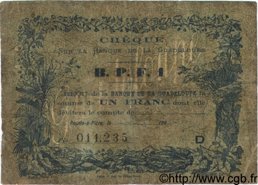 1 Franc GUADELOUPE  1890 P.20C MC
