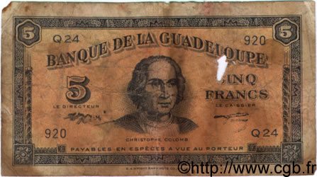 5 Francs GUADELOUPE  1942 P.21b G