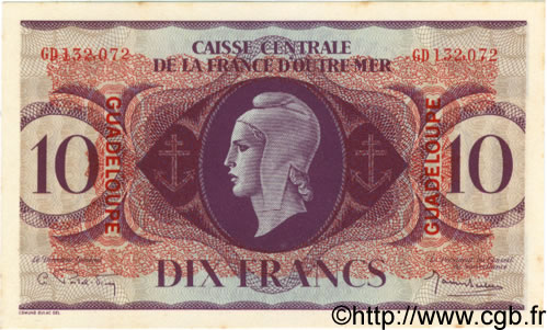 10 Francs GUADELOUPE  1944 P.27a UNC-