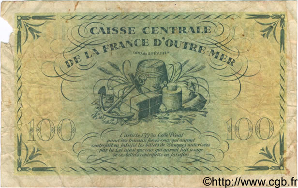 100 Francs GUADELOUPE  1944 P.29a SGE