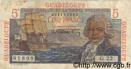 5 Francs Bougainville GUADELOUPE  1946 P.31 G