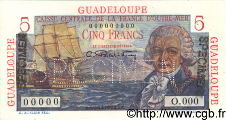 5 Francs Bougainville Spécimen GUADELOUPE  1946 P.31s FDC