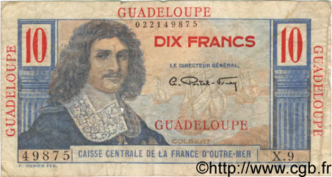 10 Francs Colbert GUADELOUPE  1946 P.32 VG