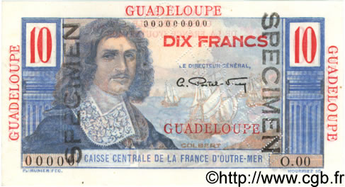 10 Francs Colbert Spécimen GUADELOUPE  1946 P.32s fST+