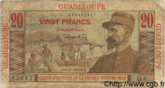 20 Francs Émile Gentil GUADELOUPE  1946 P.33 SGE