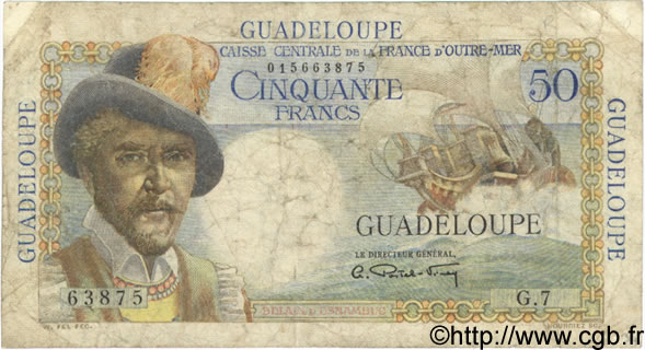 50 Francs Belain d Esnambuc GUADELOUPE  1946 P.34 G